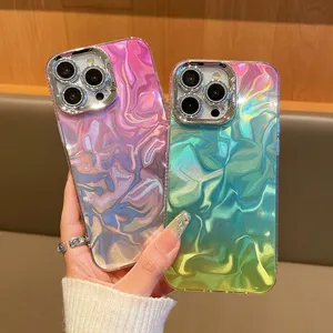 新款变色水波纹手机外壳，配有闪亮的摄像头保护器，适用于iPhone 15 Pro Max