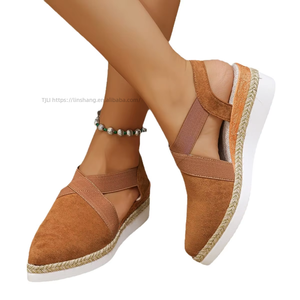 Sandales tendance coréennes à talon compensé et bout pointu en daim pour femme, semelle épaisse en caoutchouc, idéales pour l'été - Product Image 5
