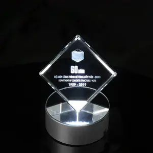 Glass Souvenirs MH-F0117 Wedding Souvenirs Led Base Glass Cube 3d Laser Crystal Cube Paperweight