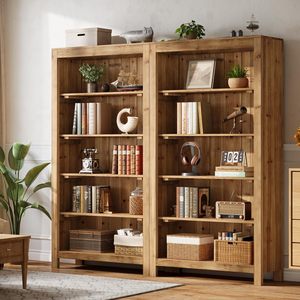 Bibliothèque en bois rustique SENYU avec 5 étagères et panneau arrière pour le rangement, idéale pour le salon ou le bureau à domicile - Product Image 1