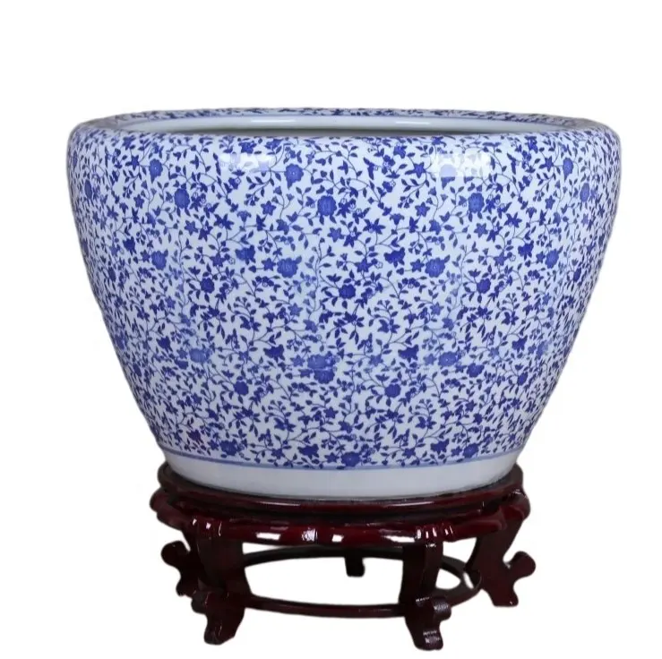 Venda da fábrica direta azul e branco underglaze decorações de jardim cerâmica grande planta plantas artificiais vasos em vasos