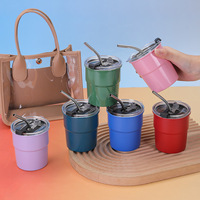 Gobelet isotherme portable de style sportif 12oz en acier inoxydable 304, pour vin et café, avec paille, pour l'extérieur, promotionnel, pour le commerce transfrontalier