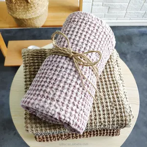 Couverture en coton gaufré OEKO-TEX bambou naturel, super doux, pierre lavée, plaid en tricot pour bébé/enfant/adulte, vente en gros, 100