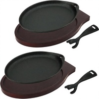 Ensemble de poêles à fajitas en fonte DVK 2 avec plaque chauffante, base en bois, poignée amovible, revêtement antiadhésif, pour barbecue à domicile, cuisine