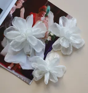Белая эксклюзивная аппликация из бисероплетенной ткани из органзы под заказ Свадебный модный Декор