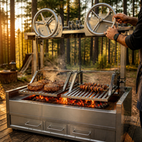 Gril à charbon de bois commercial en acier inoxydable avec levage manuel par volant, pour rôtir les steaks et la viande en restaurant – Fournisseur d'usine