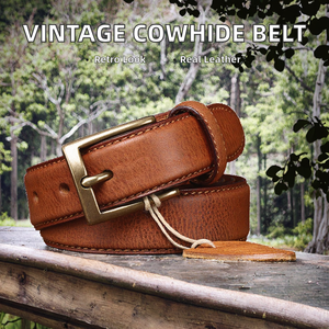 Ceinture en cuir de vache véritable double face lavée à l'eau vintage de haute qualité pour femmes, ceinture de mode pour jeans, cuivre - Product Image 2