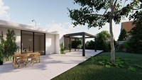Pergola automatique en alliage d'aluminium blanc avec toit à lames orientables, rideaux latéraux, revêtement fluorocarboné, imperméable à la pluie, pavillon de jardin Corrediza
