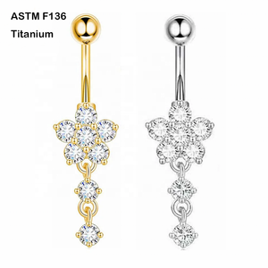 Astm F136 Titanium 14G Titanium Navel Ring Met Cz Bengelen Bloem Navel Ringen Intern Schroefdraad Navel <span class=keywords><strong>Piercing</strong></span> Sieraden - Product Image 1