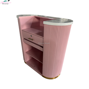 Customized Modern <strong>Beauty</strong> <strong>Salon</strong> Furniture Reception Counter Front Desk <strong>pink</strong> Curved Reception Desk - Product Image 2