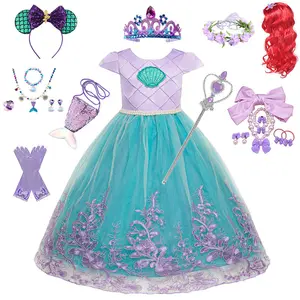 Filles petite sirène Ariel princesse fille robe Cosplay Costumes enfants sirène habiller ensembles avec perruque enfants Halloween vêtements