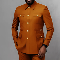 Costume Homme Vert Foncé 2 Pièces Col Montant Blazer Tissu de Costume Tissu Safari Veste Formelle pour Fête Mariage Marié