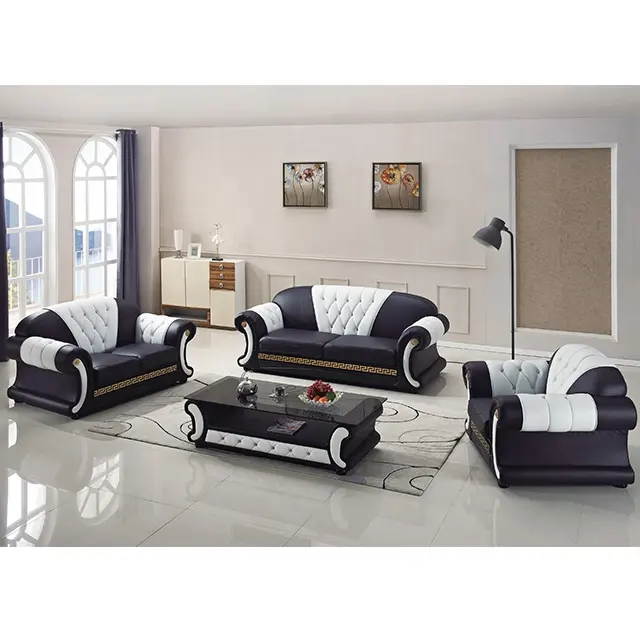 European Classical Modular Chesterfield Leather Furniture Luxury Living Room Sofa Set