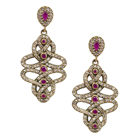 Pendientes de Joyería de Moda, Estilo Vintage Turco Otomano, con Pétalos de Esmeraldas y Rubíes para Mujer