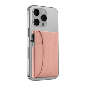 Portefeuille homme fin et minimaliste en cuir Saffiano rose avec porte-cartes de banque en métal personnalisé Casekey, compatible avec support magnétique pour téléphone portable - Product Image 1