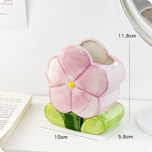 Moderna pianta serie rosa fiore a forma di tulipano vaso pennello cosmetico penna adatto secchio di stoccaggio per la casa decorazione - Product Image 4