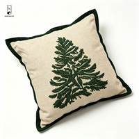 Housse de coussin en chenille de Noël 45x45 cm, brodée avec motif arbre et flocon de neige, bordure passepoilée, taie d'oreiller décorative pour canapé et maison