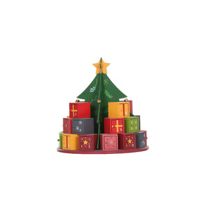 Wood Christmas Advent Color Printing Calendar 3D Tree Surrounded by Box 24 Days Countdown Tabletop Decoration