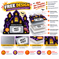 Cartes à gratter amusantes pour Halloween, anti-transparence, en papier épais, forme et taille personnalisées, pour révélation de prix de jeu