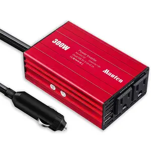 Inverter Mobil 300W 12 volt ke 110 volt, warna merah untuk suhu Laptop arus pendek atas perlindungan kelebihan tegangan