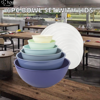 Lot de 6 bols mélangeurs modernes personnalisés en mélamine jetables avec couvercles, ustensiles de cuisine en plastique, vaisselle, ensemble cadeau pour la maison et l'hôtel, usage mondial