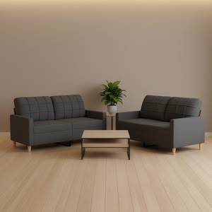 Set di Divani Moderni in Tessuto Grigio Scuro con Schienale Trapuntato e Gambe in Legno per Soggiorno - Product Image 2