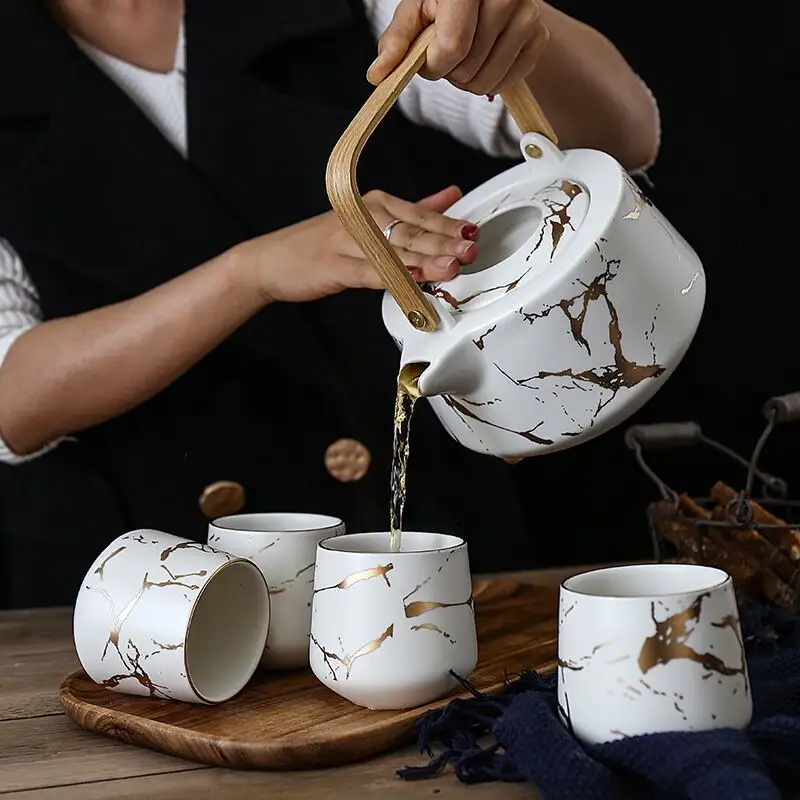 Set Cangkir Teh Kualitas Tinggi Set Cangkir Teh Turki Cangkir Sore Keramik Jepang Rumah Tangga Pola Marmer