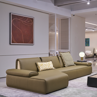 Canapé modulaire moderne de qualité supérieure, de taille moyenne, 3 places, en cuir véritable épais beige, pour salon