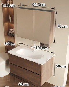 Vasque de salle de bain intelligente tout-en-un en céramique, style vintage, en acier inoxydable et aluminium alvéolé, avec double tiroir - Product Image 5