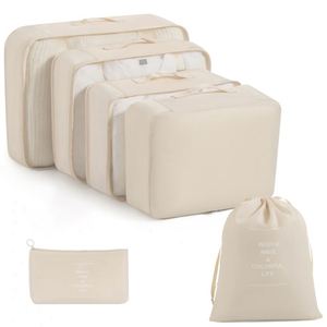 Ensemble de sacs de voyage unisexes légers avec fermeture éclair, cubes de rangement tendance style lettre, sacs de rangement pour vêtements, cosmétiques, voyage - Product Image 1