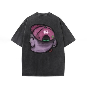 Camiseta para hombre con estampado de arte callejero lavado con ácido de gran tamaño, camiseta personalizada de algodón puro con mangas cortas desgastadas - Product Image 4