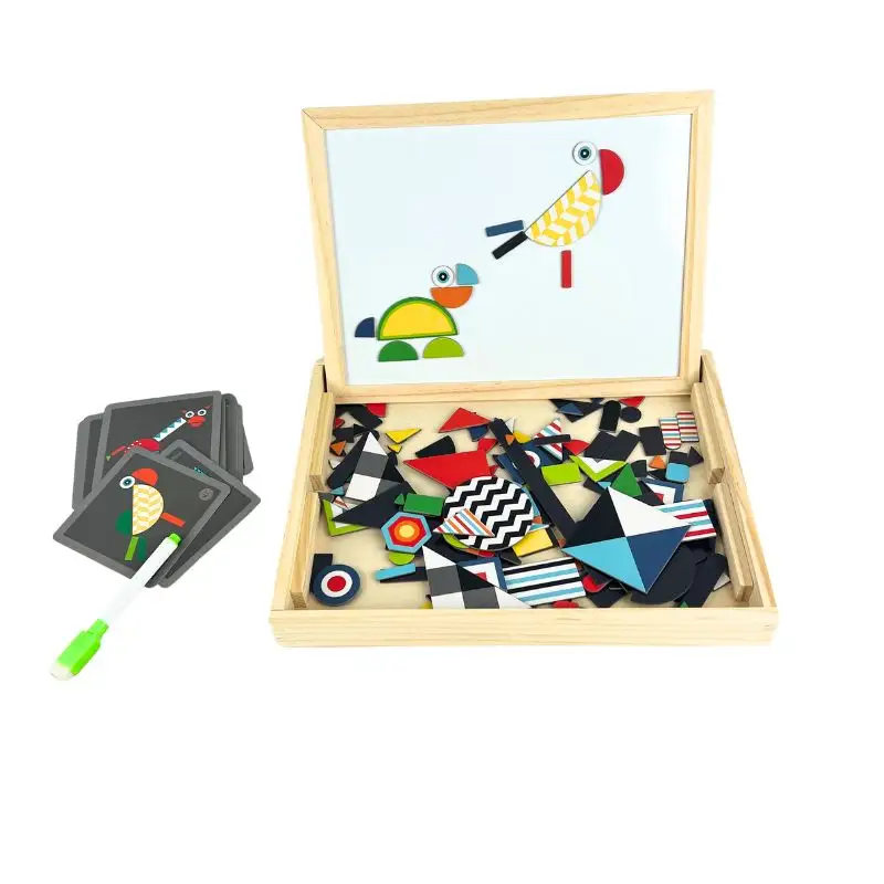 Mainan Puzzle magnetik anak-anak, mainan Puzzle pendidikan papan gambar hewan magnetik kayu