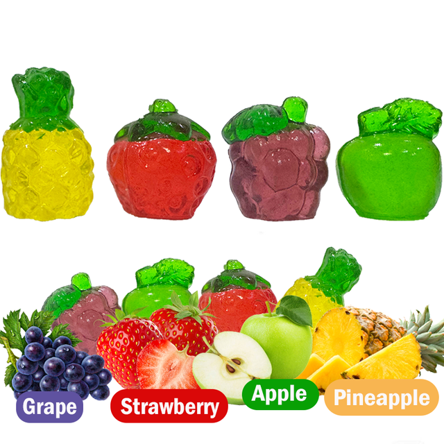 Wholesale Mini 3D/4D Fruit Shape Gummy Candies Strawberry Pineapple Grape Apple Shaped Assorted Chewy Gummy Candy