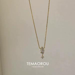 Collier Pendentif <span class=keywords><strong>Goutte</strong></span> <span class=keywords><strong>d</strong></span>'<span class=keywords><strong>Eau</strong></span> Scintillante en Diamant avec Chaîne en Bambou en Cuivre pour Femme – Accessoire Minimaliste et Exquis pour le Quotidien - Product Image 3