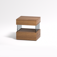 Table de chevet carrée moderne à double niveau avec cadre en verre