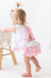 Set di <span class=keywords><strong>Abbigliamento</strong></span> per <span class=keywords><strong>Bambina</strong></span> con Top a Balze e Pantaloncini a Pois in Cotone Svizzero - Product Image 3