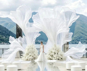 Decoración de <span class=keywords><strong>Centro</strong></span> de Mesa con Flor Gigante de Organza Color Champán para Eventos, Alquiler de Decoración para Fiestas, Soporte para Flores, Instalación Artística - Product Image 4