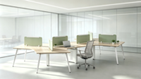 Poste de travail de bureau contemporain pour 6 personnes, mobilier de bureau modulaire avec écran en tissu et design de pieds en alliage d'aluminium