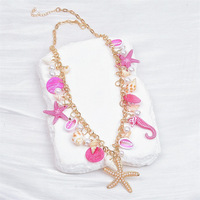 Femmes à la mode glamour conque étoile de mer pendentif collier été plage vacances perle chaîne collier