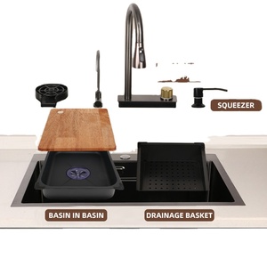 Multifunción negro Undermount <span class=keywords><strong>cascada</strong></span> moderna fregaderos de cocina inteligentes de acero inoxidable <span class=keywords><strong>banda</strong></span> para colgar en la pared lavabo para Baño - Product Image 3