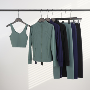 Ensemble de yoga de haute qualité avec étiquettes originales LLL, comprenant un soutien-gorge de <span class=keywords><strong>sport</strong></span>, une veste zippée et des leggings <span class=keywords><strong>Lemon</strong></span> Align pour femmes, vêtements de fitness - Product Image 3