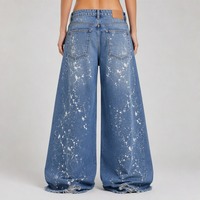 XUFEI Jeans de Mezclilla de Algodón Anchos y Holgados para Mujer, Estilo Streetwear Vintage Y2K, con Diseño Desgastado, Rasgado, Estampado y Apilado, de Alta Calidad y Personalizados