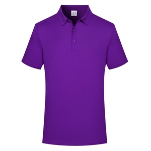 Polo de Manga Corta Color Morado Sólido, Tejido, Largo Regular, Diseño con Botones, Estilo Casual para Hombre y Mujer - Product Image 4