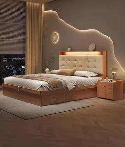 现代廉价卧室套房套装酒店家居家具简易木床特大双人床