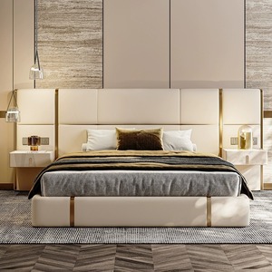 <span class=keywords><strong>Stile</strong></span> minimalista italiano lussuoso letto matrimoniale luce di lusso <span class=keywords><strong>modernista</strong></span> ampia camera da letto ampia testiera in pelle Villa collezione - Product Image 3