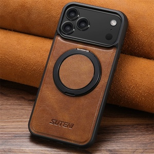 เคสโทรศัพท์สำหรับ iPhone 17 รองรับการชาร์จไร้สาย พร้อมแม่เหล็กดูดติดแน่น ฐานหมุนได้ 360 องศา วงแหวนยึด และวัสดุหนัง - Product Image 5