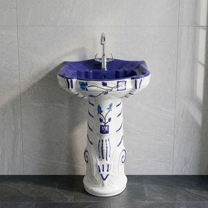 Lavabo sur pied moderne en céramique noir et blanc à motif zèbre Vitrossa - Product Image 6