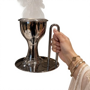 Luxury Metal Bakhoor <b>Burner</b> with Handle and Tray Arabic <b>Incense</b> Censer for Home Fragrance Oud and Decorative Tabletop Display - Product Image 1