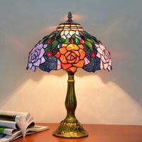 Lámpara de mesa americana de cristal rosa de 12 pulgadas para jardín lámpara de mesita de noche para restaurante, Bar, dormitorio, 110V-240V, Tiffany