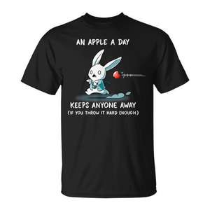 T-shirt White Rabbit Running An Apple A Day Keeps Anyone Away - Product Image 1